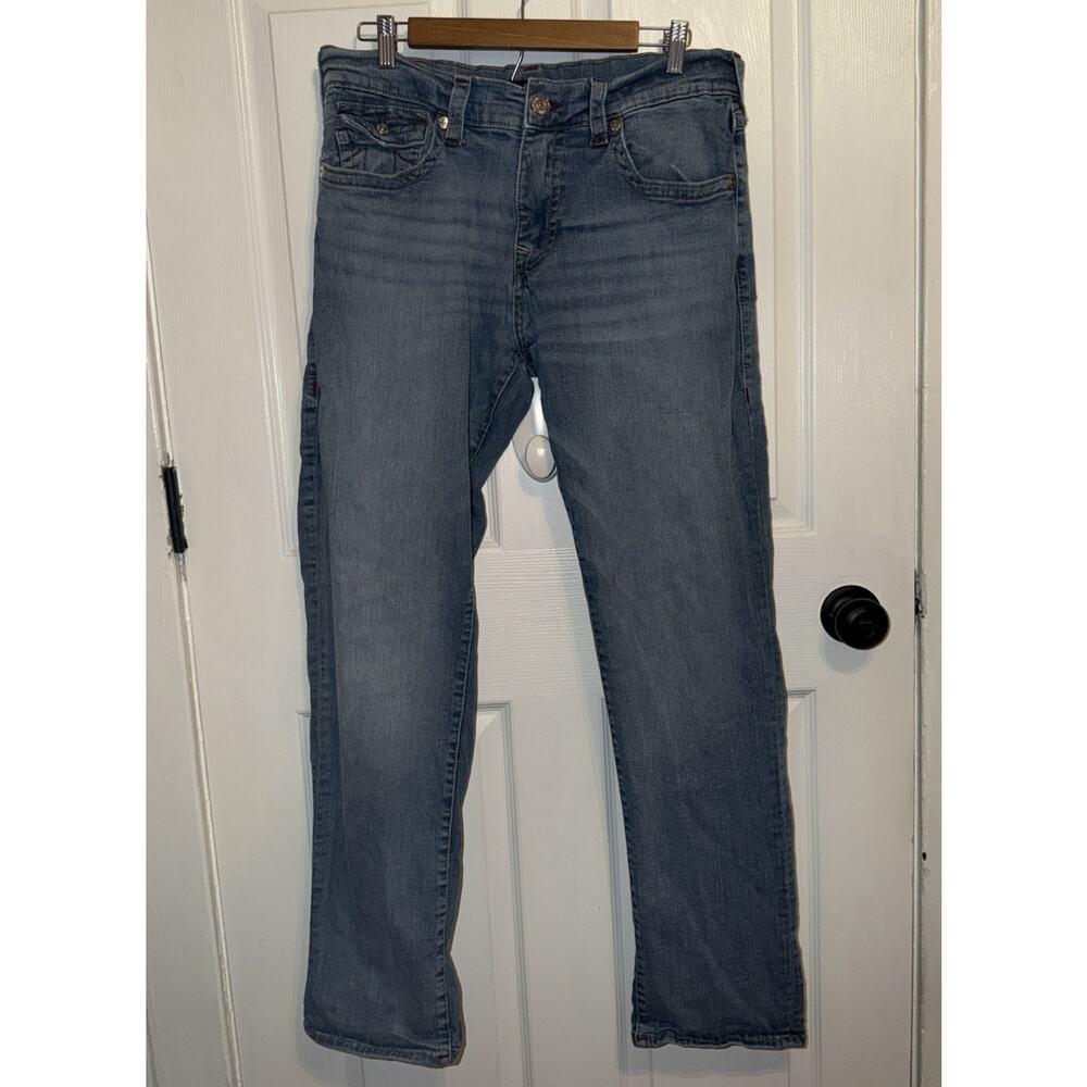 True Religion Men’s Blue Jeans Stretch Ricky Relaxed Straight‎ Size 34 Flap